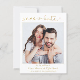Hochzeitspaar-Foto Gold Save-the-Date-Ankündigung