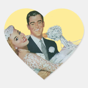 Hochzeitspaar, glückliche Braut und Bräutigam im V Herz-Aufkleber