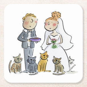 Hochzeitspaar Katzen Papier Untersetzer