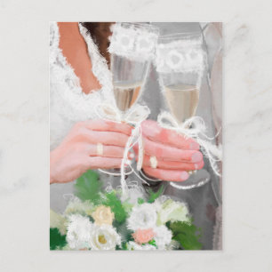 Hochzeitspaar mit Champagnergläsern Postkarte