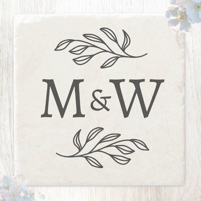 Hochzeitspaar-Monogramm Initialen Elegant Botanisc Steinuntersetzer (Wedding couple monogram initials coaster)