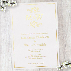 Hochzeitspaar-Monogramm-Initialen Minimalist Gold Folieneinladung