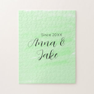 Hochzeitspaar Name Datum grün Wasserfarbe Pastell