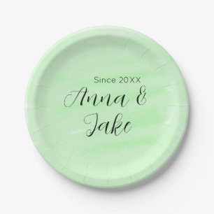 Hochzeitspaar Name Datum grün Wasserfarbe Pastell Pappteller