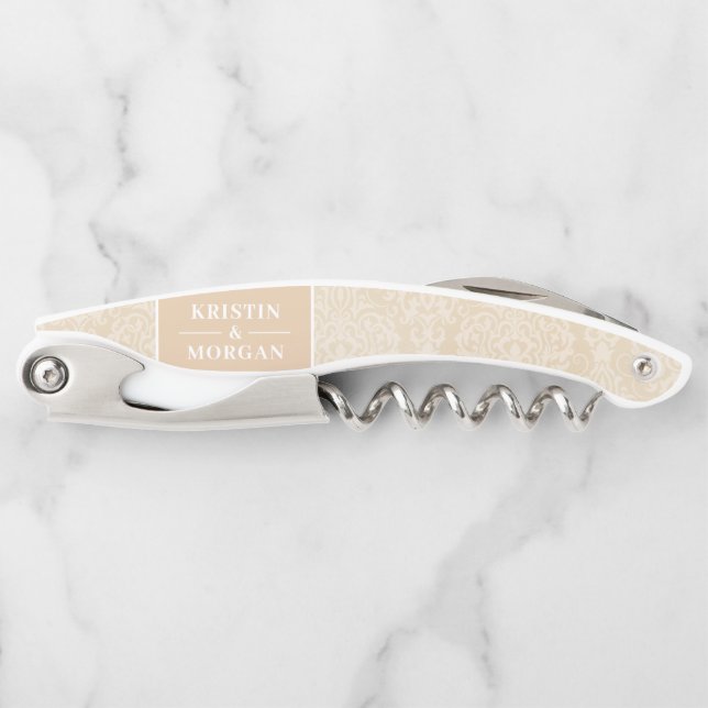 Hochzeitspaar Namen Damask Muster Kellnermesser (Vorderseite)