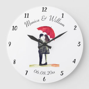 Hochzeitspaar Nur verheiratet chic Aquarell Groß  Große Wanduhr
