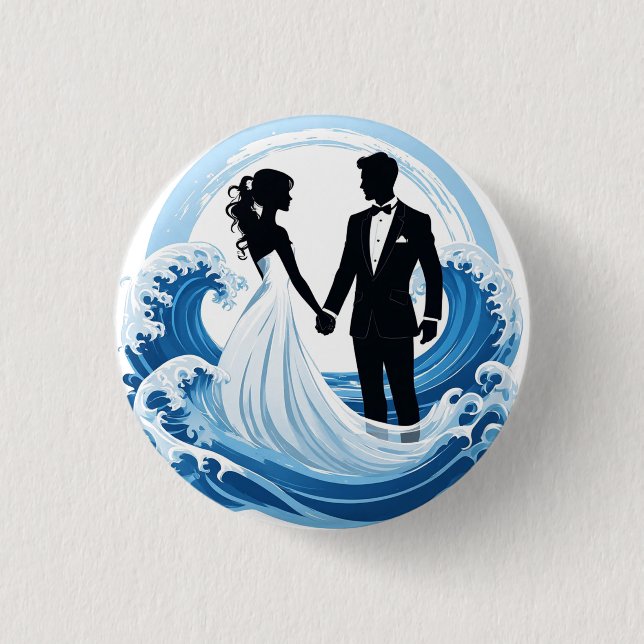 Hochzeitspaar-Silhouette Händchenhalten Button (Vorderseite)