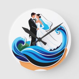 Hochzeitspaar-Silhouette Händchenhalten Runde Wanduhr