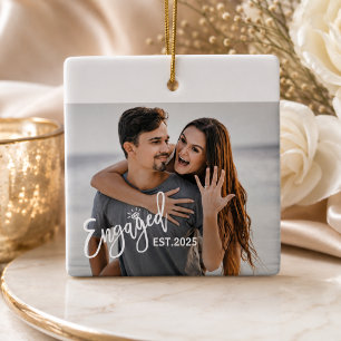 Hochzeitspaar Verlobungsfoto-Skript Herz Keramikornament