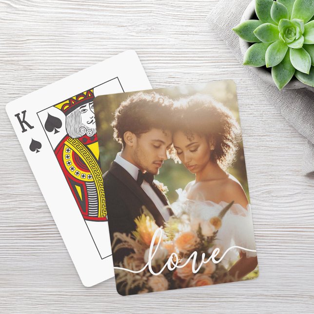 Hochzeitspaare Verlobung Foto Liebe Weiß Text Spielkarten (Wedding engagement couple photo love white text poker cards)