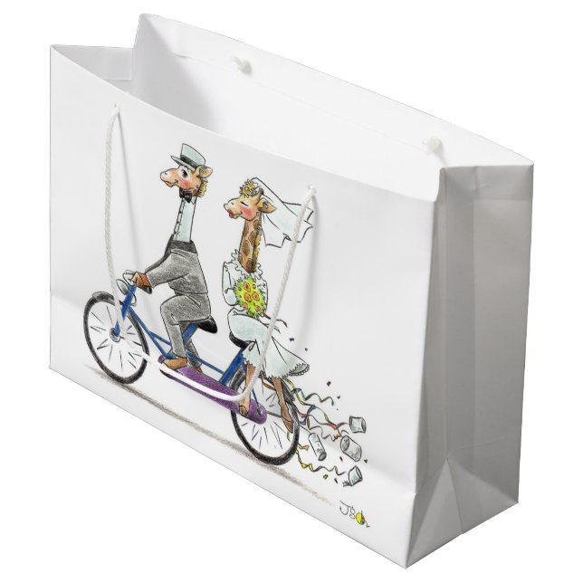 Hochzeitspaargiraffen Große Geschenktüte (Vorderseite Schrägansicht)