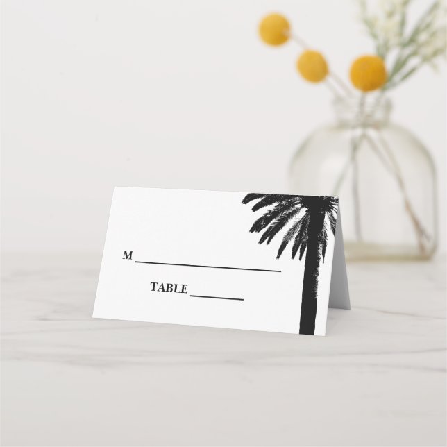 Hochzeitspalme am tropischen Strand Blätter Silhou Platzkarte (Vorderseite)