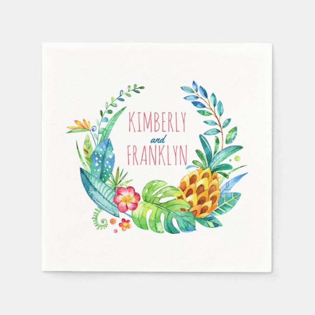 Hochzeitspalmen am Strand und Ananas Serviette (Vorderseite)