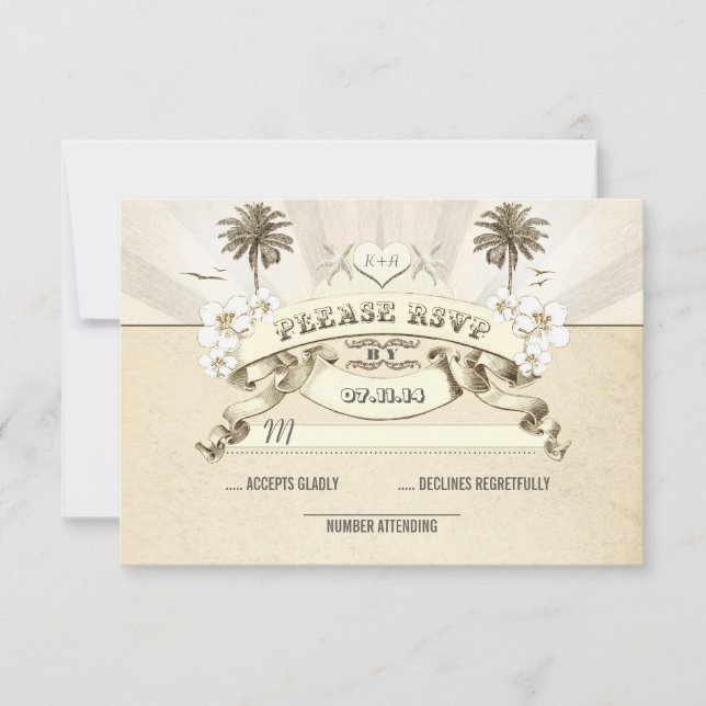 Hochzeitspalmen mit Seesternsonnen Hochzeitsfeier  RSVP Karte (Vorderseite)