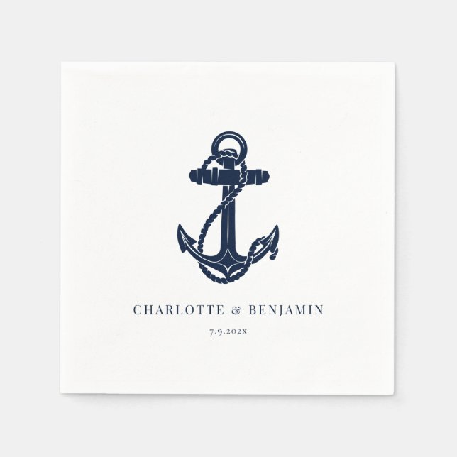 Hochzeitspapier für Navy Nautical Anchor Coastal Serviette (Vorderseite)