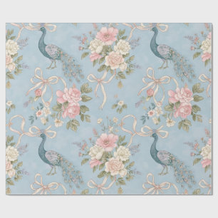 Hochzeitspapier mit Floralen und Pfauen Geschenkpapier