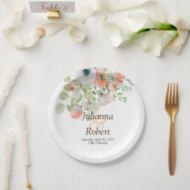 Hochzeitspapier mit rosa und blauen Aquarellen Pappteller