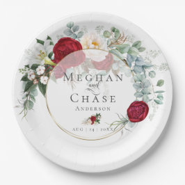 Hochzeitspapierplatte | Lebhafte Red Peony Bouquet Pappteller