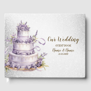 Hochzeitsparty Cake Lavendel Floral Wasserfarbe Gästebuch