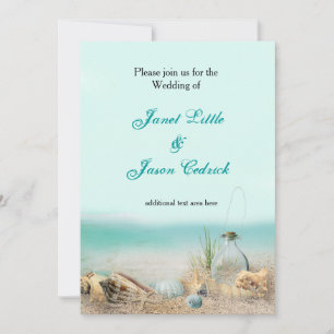 Hochzeitsparty mit Muscheln am Strand Wasserfarben Einladung
