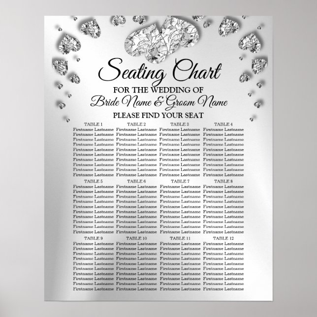 Hochzeitsparty Silver Hearts Gray Black Elegant Poster (Vorne)