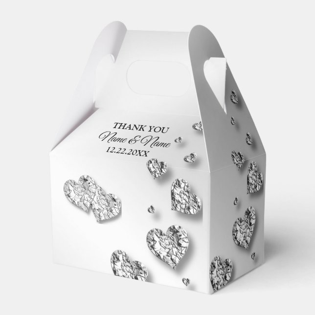 Hochzeitsparty Silver Hearts Gray Elegant Geschenkschachtel (Vorderseite)