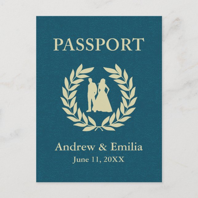 Hochzeitspass Einladungspostkarte (Vorderseite)