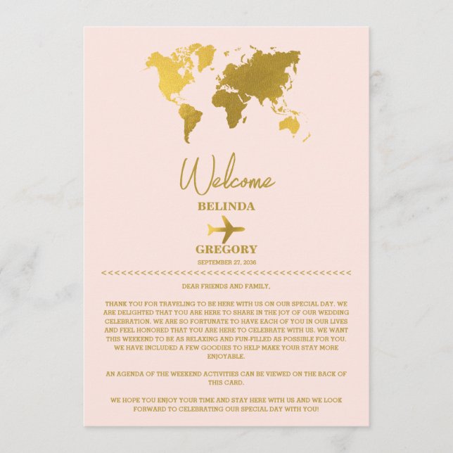 Hochzeitspass Gold Blush Pink Reiseplan Programm (Vorderseite)