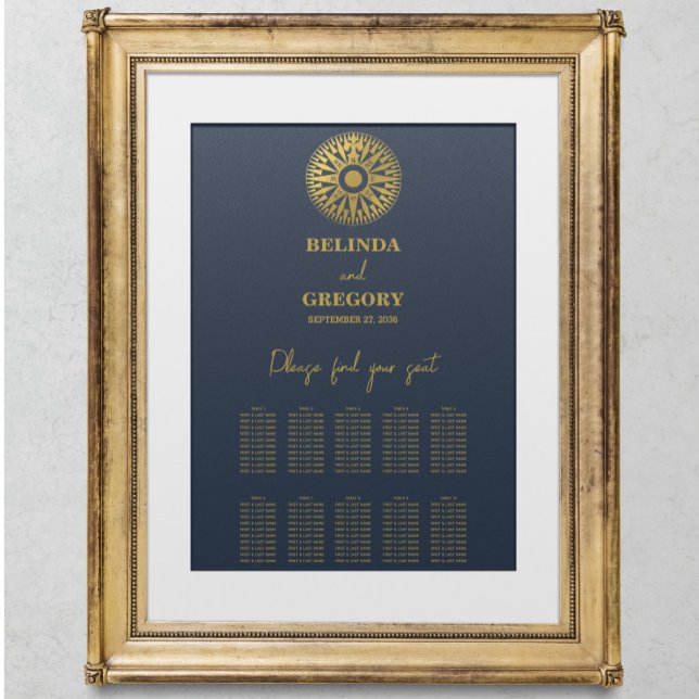 Hochzeitspass-Kompass für Hochzeitssessencharta Poster (Wedding Passport Compass Wedding Seating Chart)