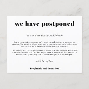 Hochzeitspause Einfache typografische Weiß Ankündigungspostkarte