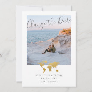 Hochzeitspause Gold World Map Foto Ankündigung