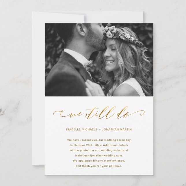 Hochzeitspause Imitate Gold wir noch Foto Ankündigung (Vorderseite)