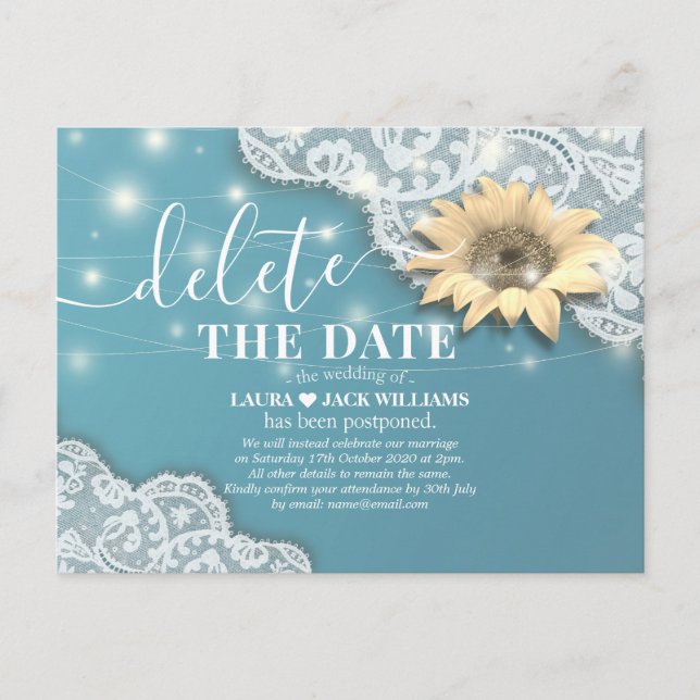 Hochzeitspause Löschen Sie das Datum Sonnenblumen Ankündigungspostkarte (Vorderseite)