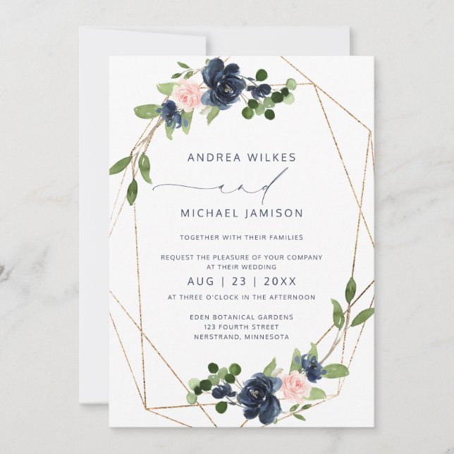 Hochzeitspazierwege für Navy & Blush - Einladende  Einladung (Vorderseite)