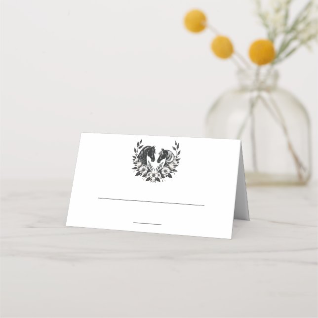 Hochzeitspferde und Blume Platzkarte (Vorderseite)