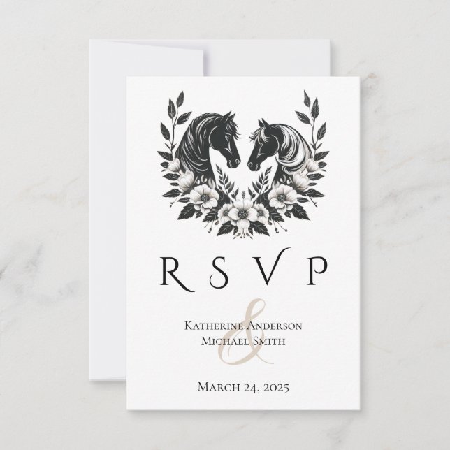 Hochzeitspferde und Blume RSVP Karte (Vorderseite)