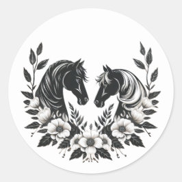 Hochzeitspferde und Blume Runder Aufkleber