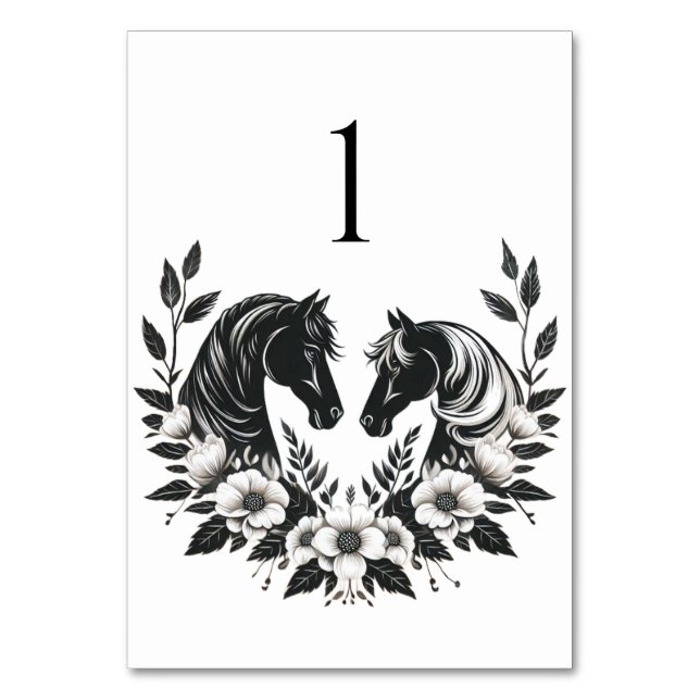 Hochzeitspferde und Blume Tischnummer (Vorderseite)