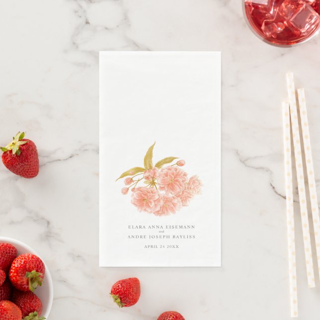 Hochzeitspfirsichbaum blüht Aquarellkunst Serviette (Beispiel)