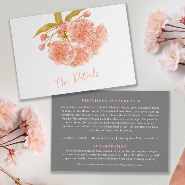 Hochzeitspfirsichbäume blühen Die Details flach Begleitkarte (Von Creator hochgeladen)