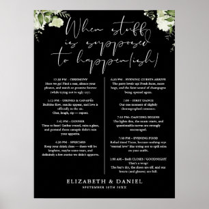 Hochzeitsplan Blumen Grün Schwarz Weiß Poster