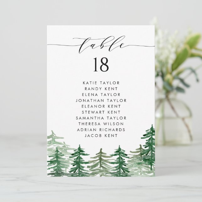 Hochzeitsplan für den Wald mit Wasserfarben Einladung (Stehend Vorderseite)