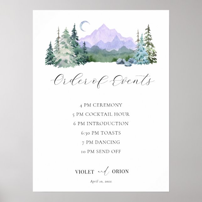Hochzeitsplan für Hochzeiten in eleganten Wasserfa Poster (Vorne)