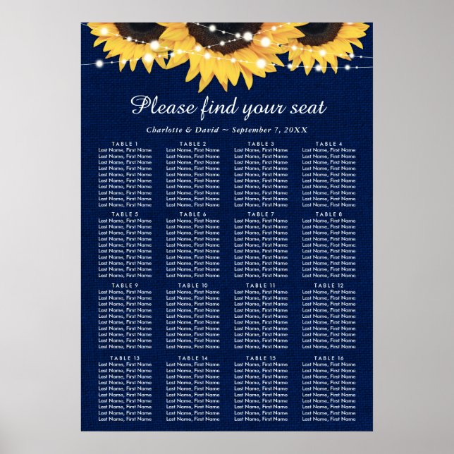 Hochzeitsplan für Hochzeiten von Blaublauer Sonnen Poster (Vorne)