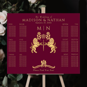 Hochzeitsplan mit rotem königlichem Löwen in Gold Poster