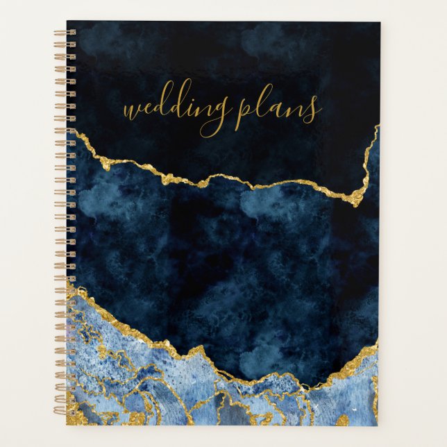 Hochzeitspläne für Navy Blue Gold Foil Agate Marbl Planer (Vorderseite)