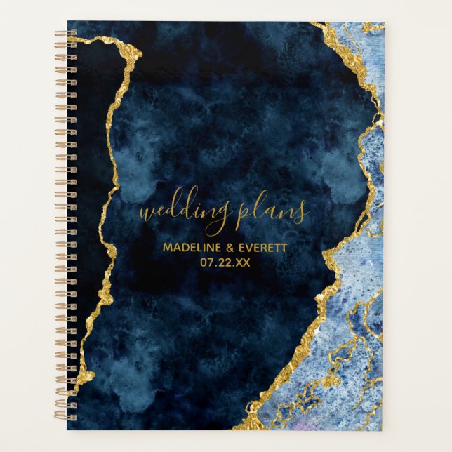 Hochzeitspläne für Navy Blue Gold Foil Agate Marbl Planer (Vorderseite)