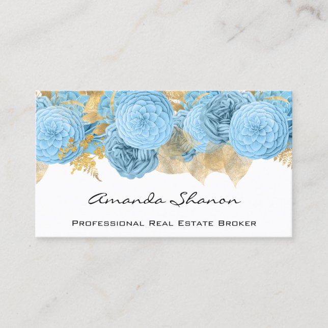 Hochzeitsplaner Blue Floral Logo QR CODE Visitenkarte (Vorderseite)