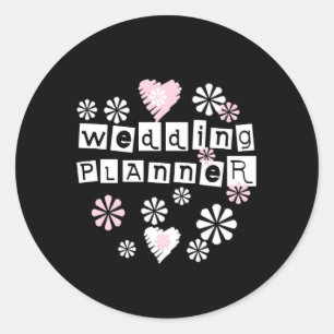 Hochzeitsplaner Blume Weiß auf Schwarz Runder Aufkleber