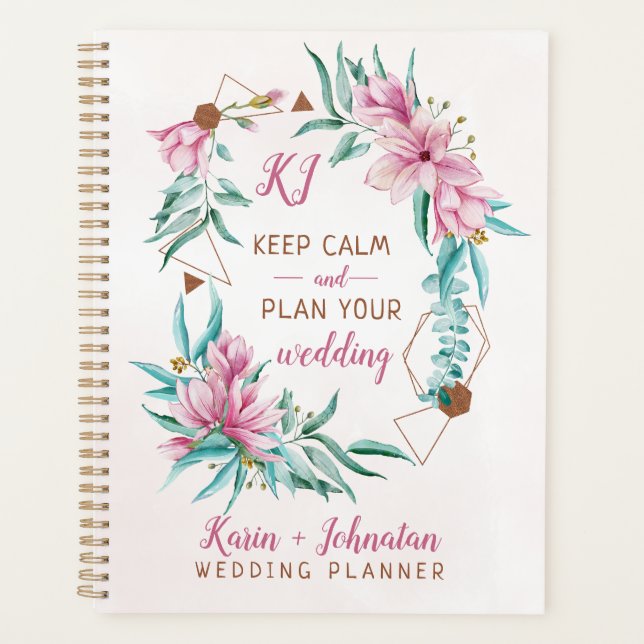 Hochzeitsplaner Blumenziton Rosa Gold mit Monogram Planer (Vorderseite)